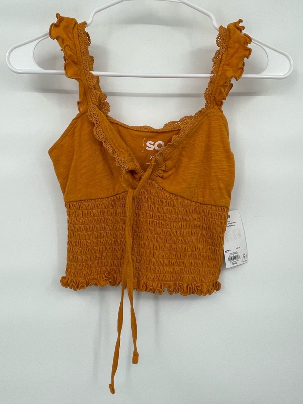 SO NWT Cotton blend mustard smocked summer crop top